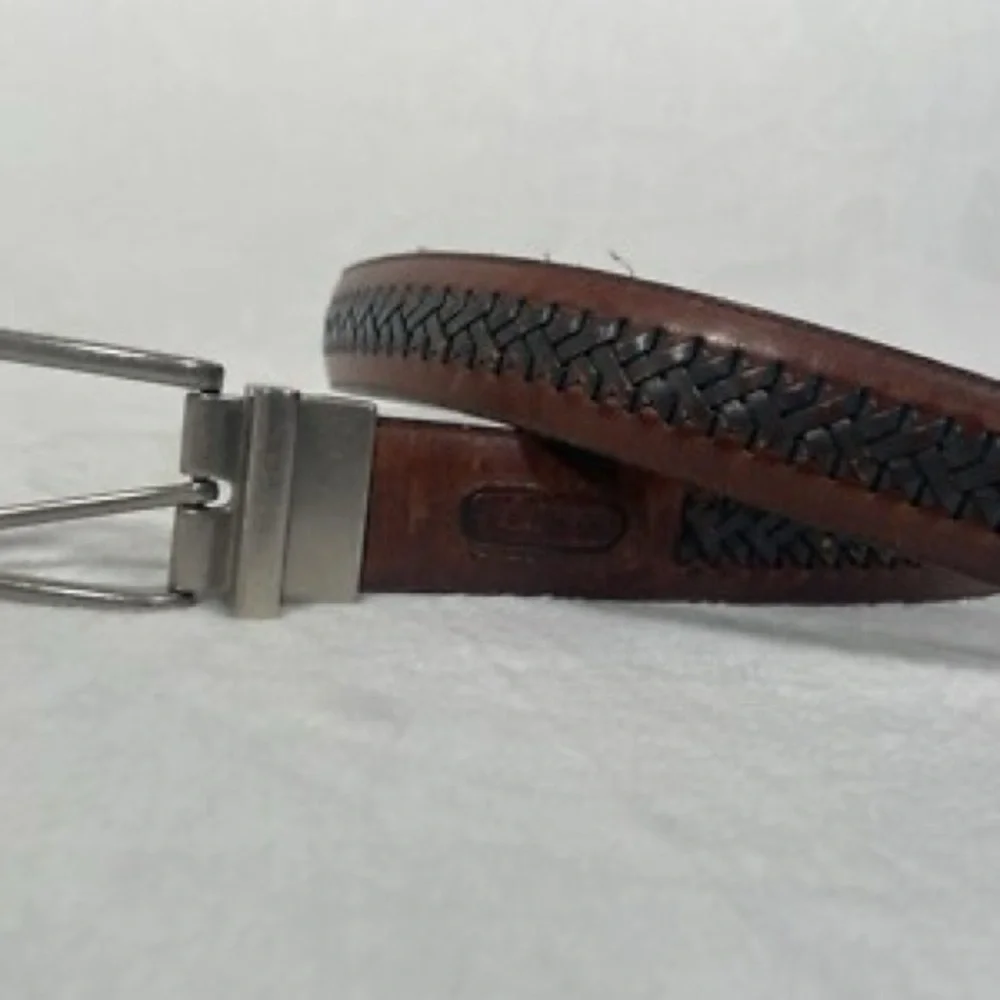 COLUMBIA 34/85 Brown and Black Leather Belt with Silver Buckle